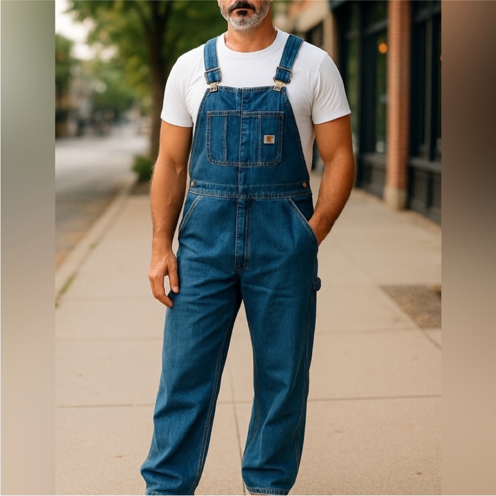NWT Carhartt Washed-Denim Bib Overalls Dark Wash Size 42 X 32